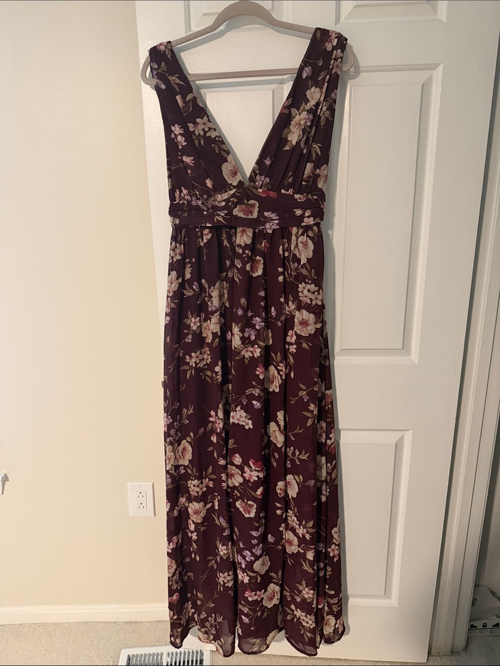 Lulus Heavenly Hues Plum Floral Maxi Dress Purple - Size L - Picture 2 of 4
